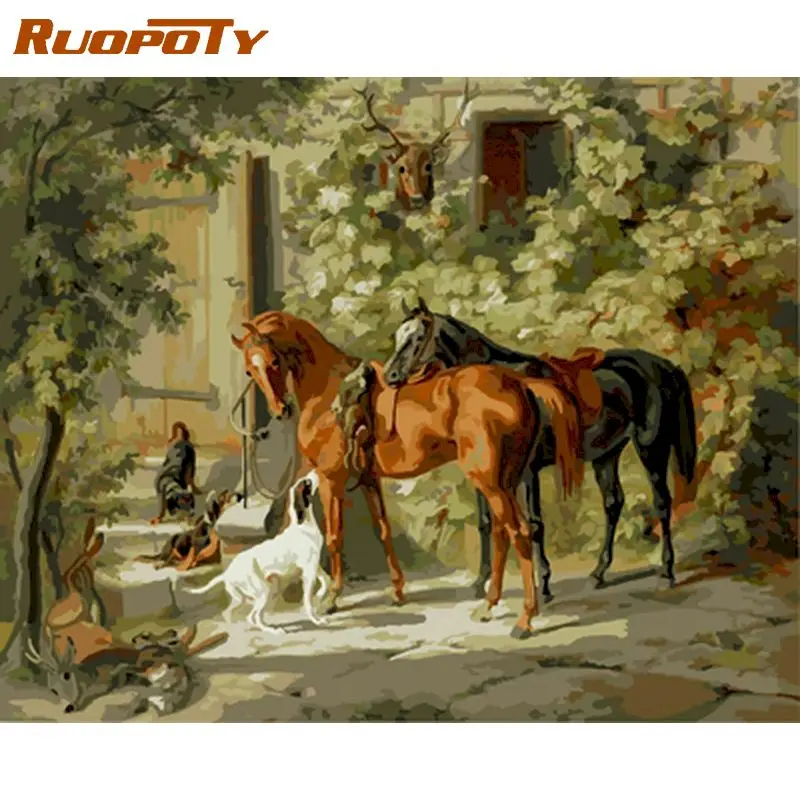 

RUOPOTY Paint By Number Horse Drawing On Canvas Gift DIY Pictures By Numbers Scenery Kits Hand Painted Painting Art Home Decor
