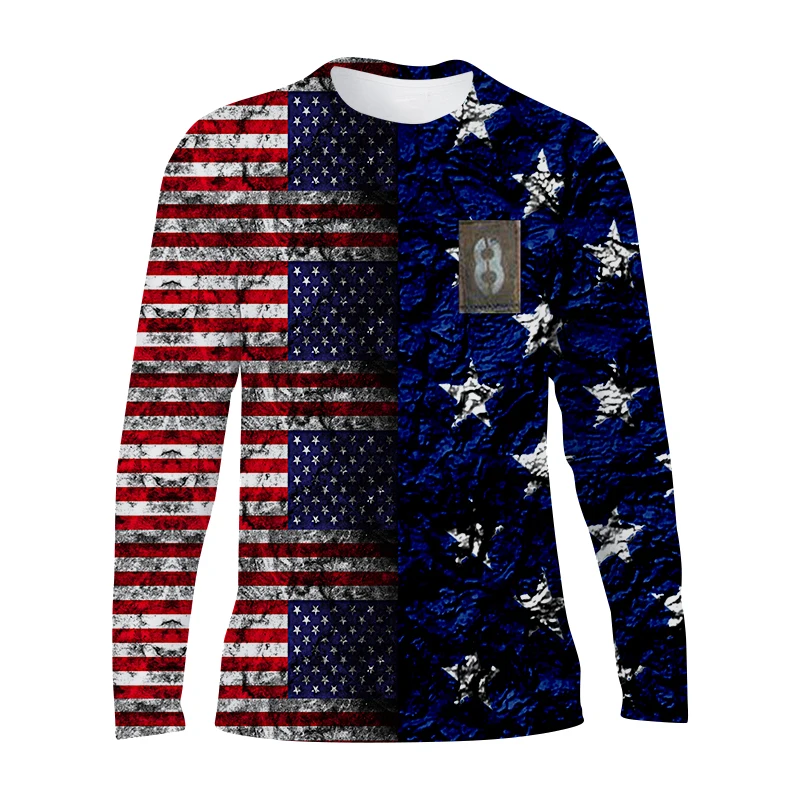 

Hot Selling European And American Men's Long-sleeved T-shirt Flag 3d Printing Comfortable Street Fashion Harajuku Retro Top