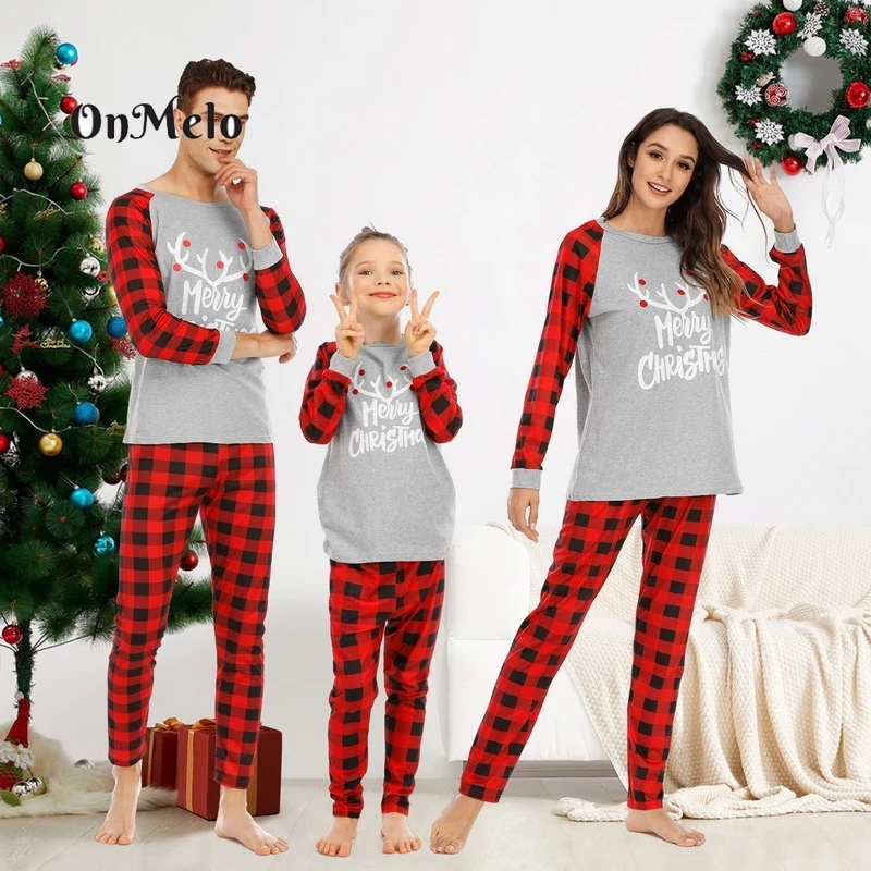 OnMelo 2022 Christmas Family Matching Sets Christmas Family Pajamas Fashion Parent-Child Home Suit Kids Clothes Xmas Outfits