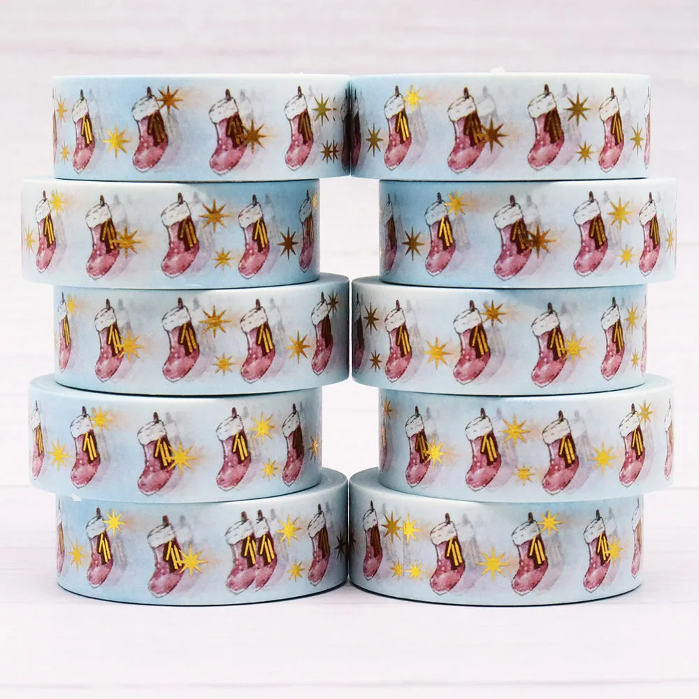 

Новинка 10 шт./лот 15 мм * 10 м Золотая фольга рождественские носки звезды декоративная Васи-Лента Скрапбукинг Маскировочная лента корейские Канцтовары