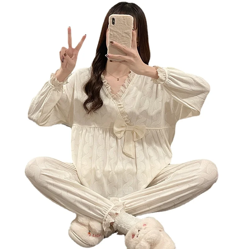 

Women's Pajamas Cotton Long Sleeve Spring Pure Cotton Wearable Homewear Set Bedroom Set