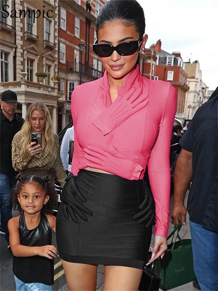 

Sampic Patchwork Long Sleeve Crop And Mini Bodycon Skirt Two Piece Set Women Fashion Sexy Suit Party Club Outfits Autumn