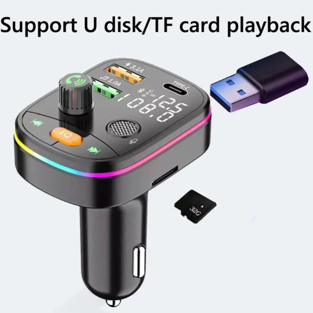 

Car Bluetooth 5.0 FM Transmitter Wireless Handsfree Audio Receiver MP3 Player Type-c Dual USB Fast Charger Auto Accessories