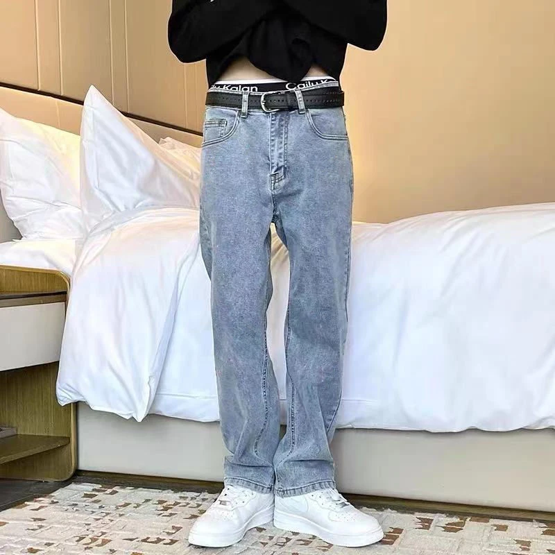 Jeans Men's 2022 Spring and Autumn New Men's Vintage Washed Black Fashion Casual Loose Straight Pants traf