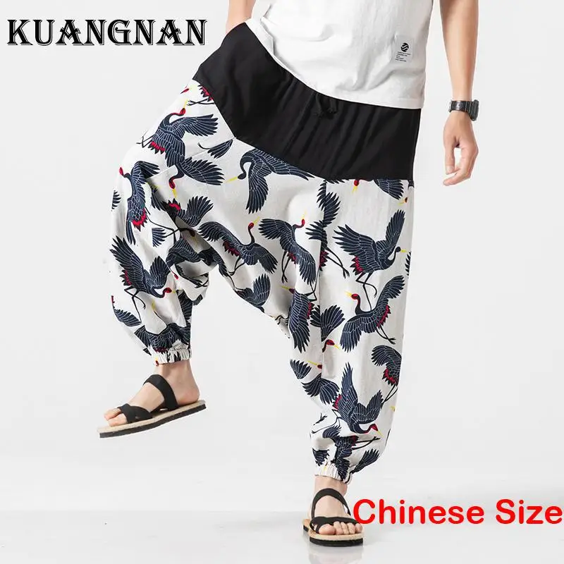 

KUANGNAN Cotton Linen Cross-pants Man Street Wear Sweatpants Dropship Suppliers Sweatpant Korean Style Clothes Menswear 5XL 2023