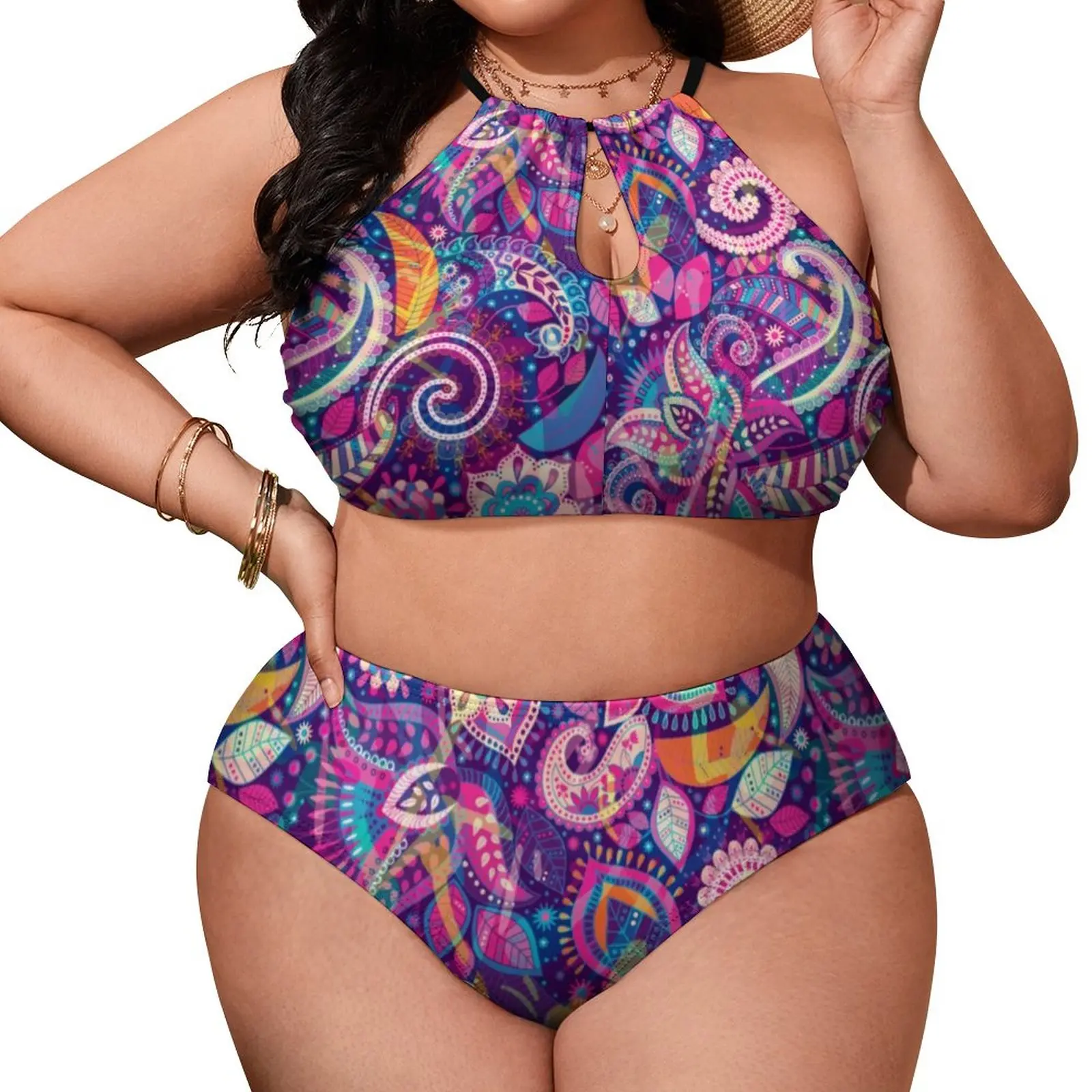 

Paisley Print Bikini Swimsuit Sexy Vintage Floral Swimwear Push Up Bikinis Set Two Piece Design Bathing Suit Biquinis Plus Size