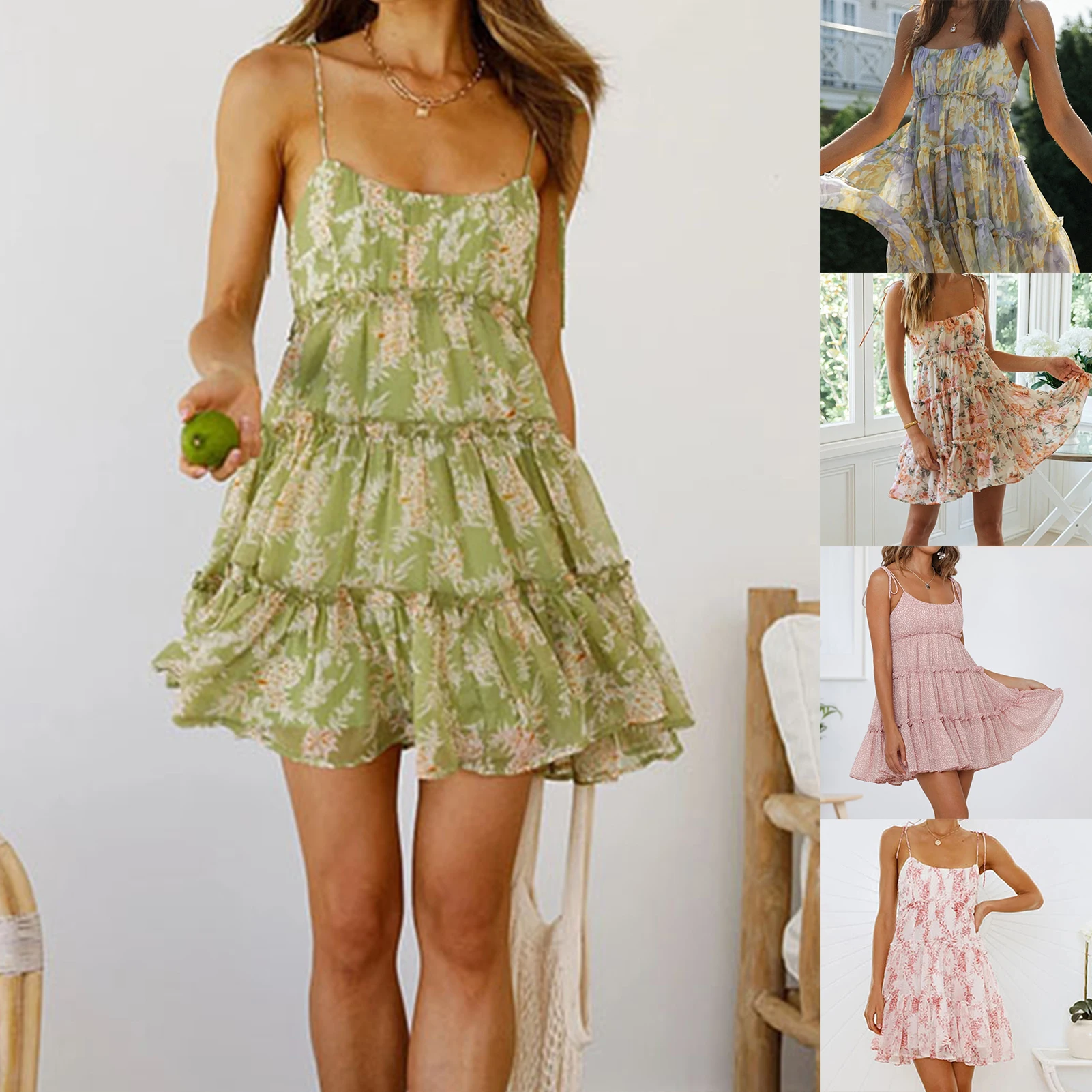

Women Floral Mini Dress Suspender Bohemian Printing Dress Sexy Floral Dress Sleeveless Summer Clothes Beach Vacation