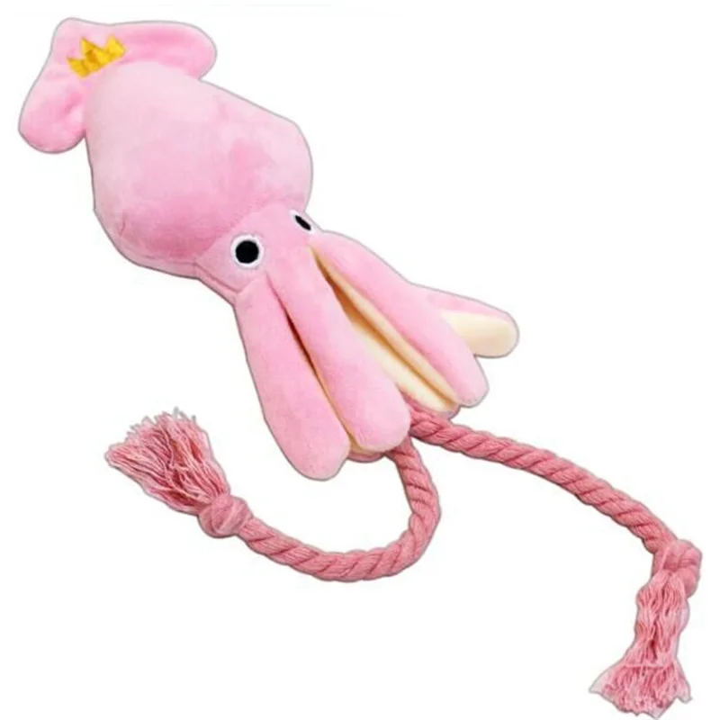 

Cute Squid Dog Toy Octopus Lovely BB Sound Plush Pet Puppy Cleaning Teeth Rope Pink Chew Squeak Toys For Small Dog Cat Supplies