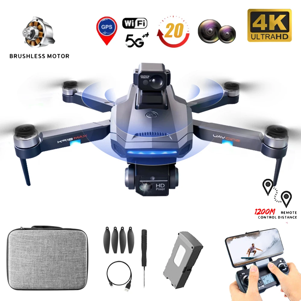

2022 K918 MAX GPS Drone 4K Professional Obstacle Avoidance 8K DualHD Camera Brushless Foldable Quadcopter RC Distance 1200M