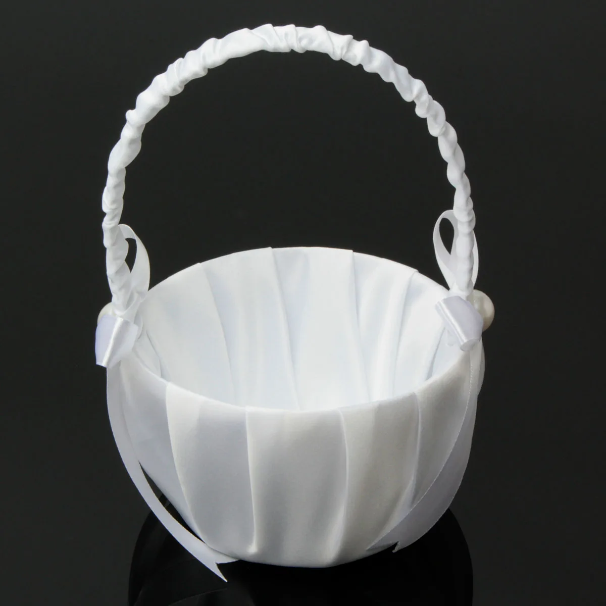 

Wedding Ceremony Party Pearl White Single Flower Girl Baskets Marriage Satin Bowknot Supplies Romantic Rustic Wedding Basket