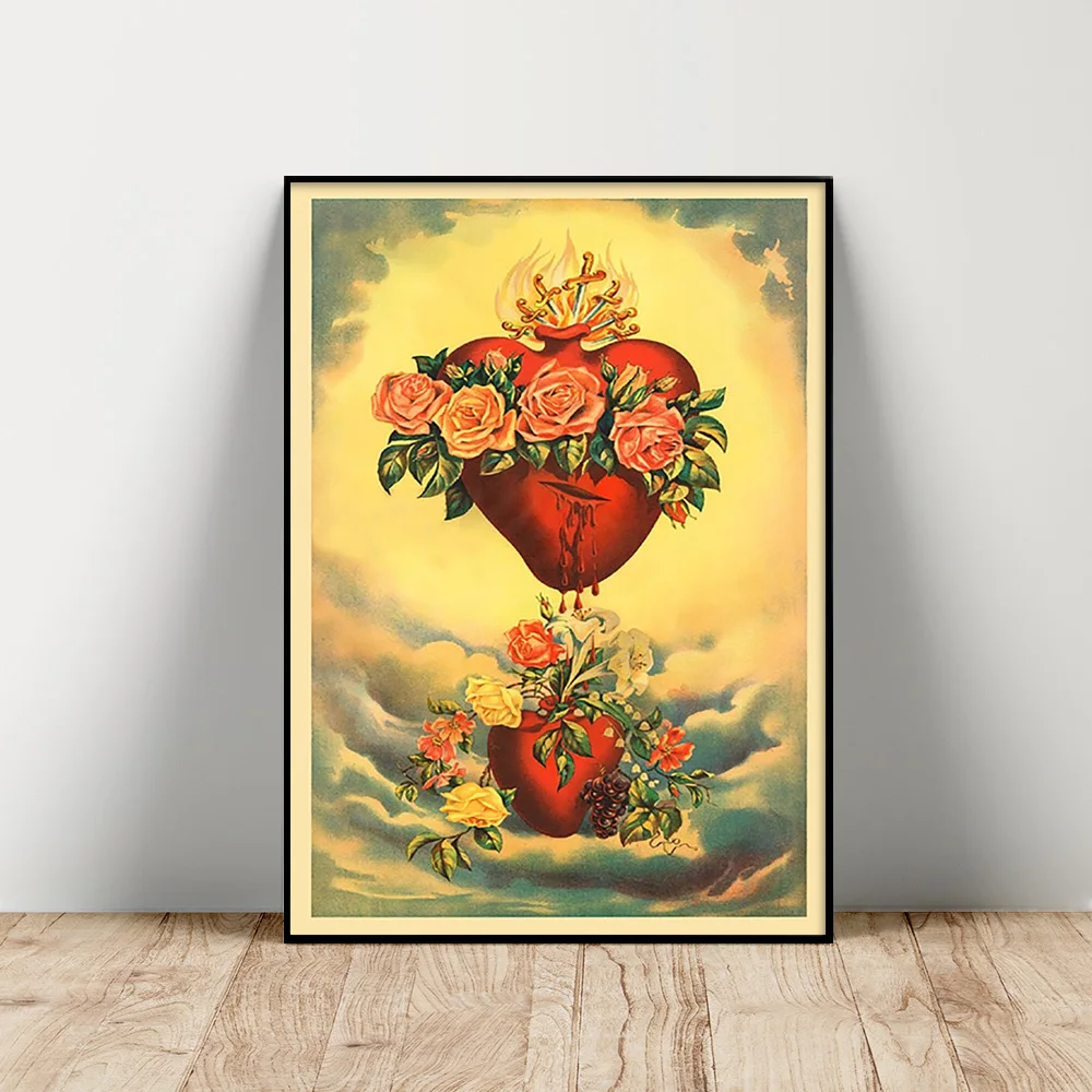 

Sacred Heart Of Jesus Print Art Poster Immaculate Heart Of Mary Canvas Painting Christian Religion Wall Picture Home Decor Gift