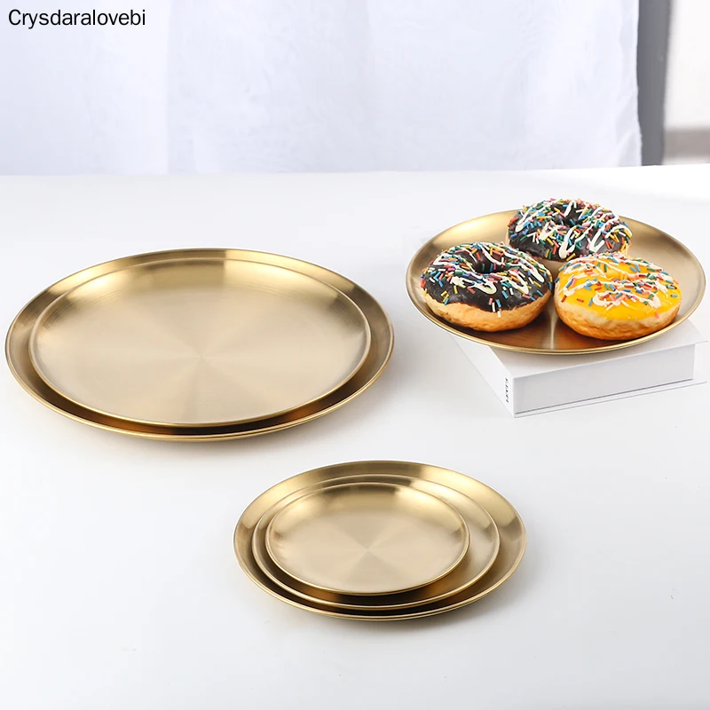 Золотой лоток роскошный металлический круглый для хранения отображение закусок