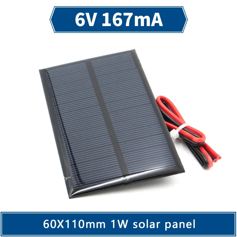 6V 1W 167mA 60x110mm Solar Panel with wire Mini Solar System DIY For Battery Cell Phone Charger 0.6W Solar