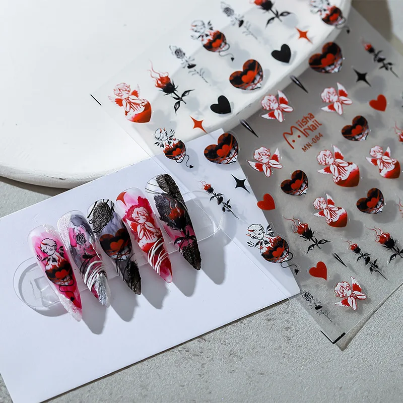 

Y2K темная черная Готическая лампа дневного света, ангел, Купидон, ангел, украшения для ногтевого дизайна, наклейки в стиле панк, DIY 3D Самоклея...