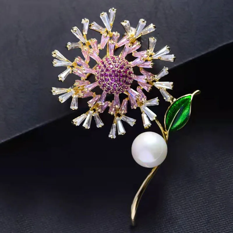 

New High-end Luxury Golden Harvest Rice Ear Brooch Luxury Temperament Crystal Leaf Pearl Micro-inlaid Zircon Flower Leaf Brooch
