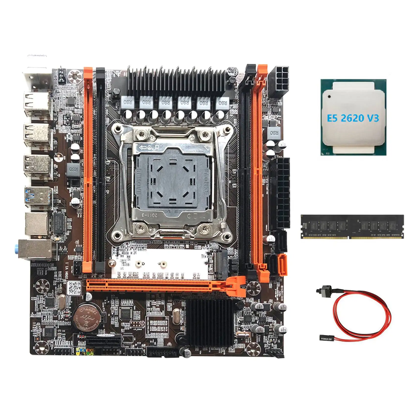 

X99H Motherboard LGA2011-3 Computer Motherboard Support DDR4 Memory with E5 2620 V3 CPU+DDR4 4G 2133Mhz RAM+Switch Cable