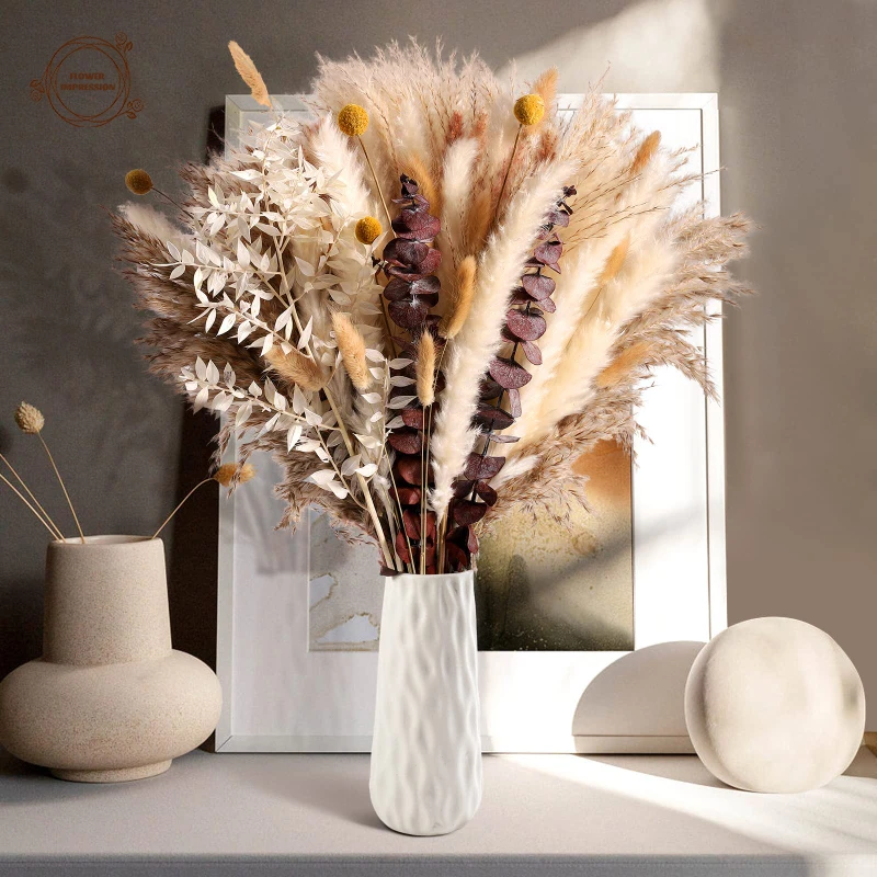 

Natural Dried Flower Pampas Autumn Decoration Eucalyptus Bunny Tails Bouquet Boho Home Table Decor Accessories Flores Secas