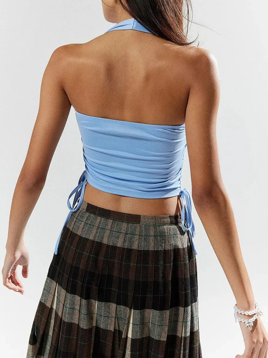 Женские летние однотонные майки Edhomenn с лямкой через шею Майки открытой спиной и