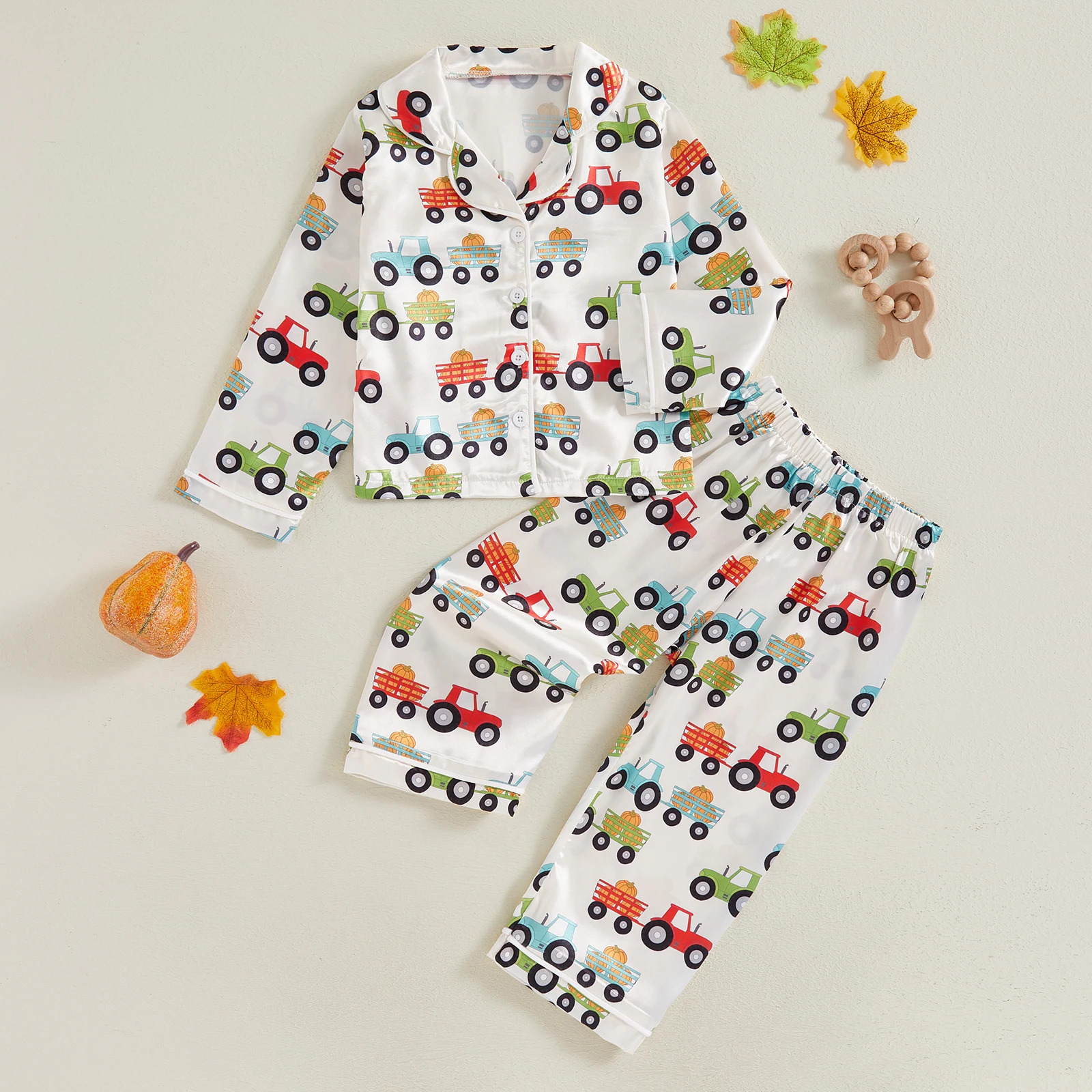 Пижамный комплект детский атласный с длинным рукавом топ лацканами и штаны