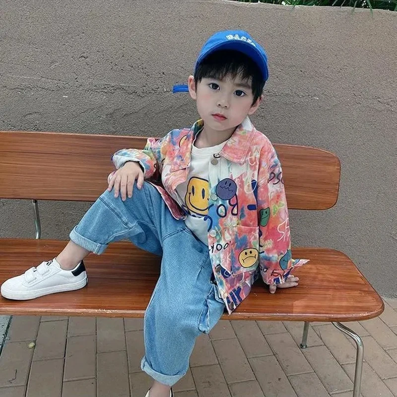 

Spring Autumn Baby BoyToddler Girl Clothes Girls Graffiti Print Lapel Coat Long Sleeve Kid Windbreaker Jacket Kids Jackets Girls