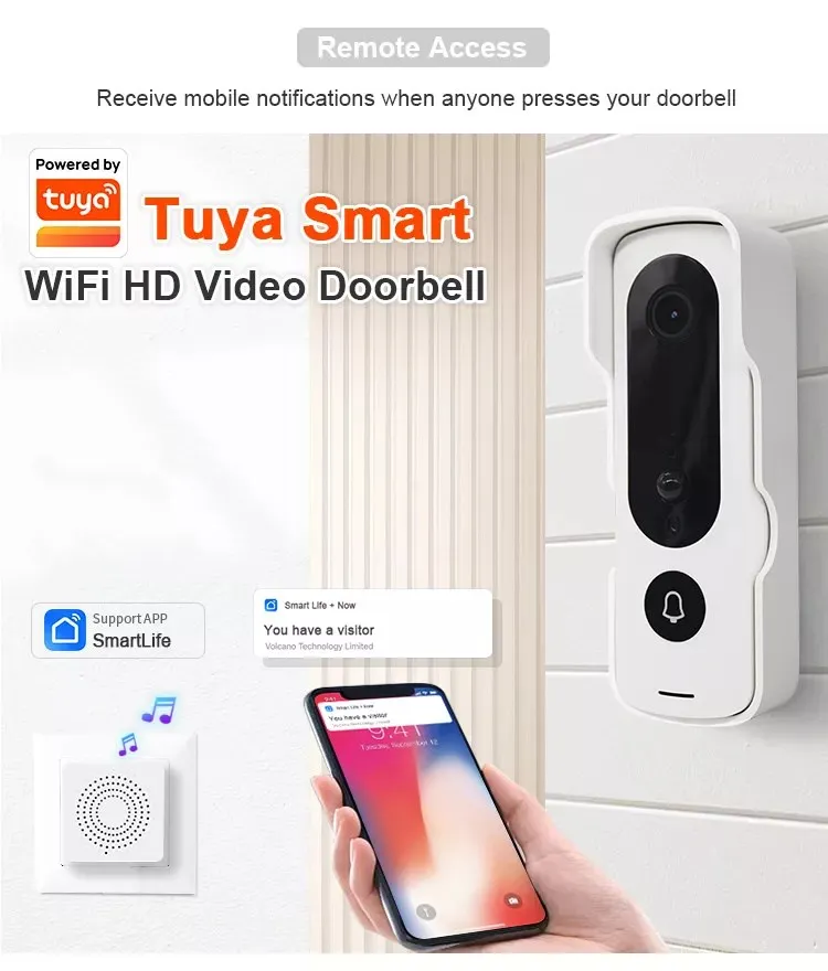 Tuya Smart Life HD 1080P Wifi Smart Video Doorbell Camera PIR Night Vision Intercom Doorbell Dingdong Chime for Home Security