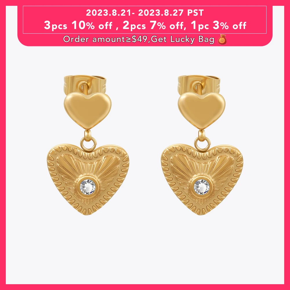 

ENFASHION Pendientes Heart Zircon Drop Earrings For Women Trendy Stainless Steel Gold Color Eardrop Fashion Simple Jewelry1509