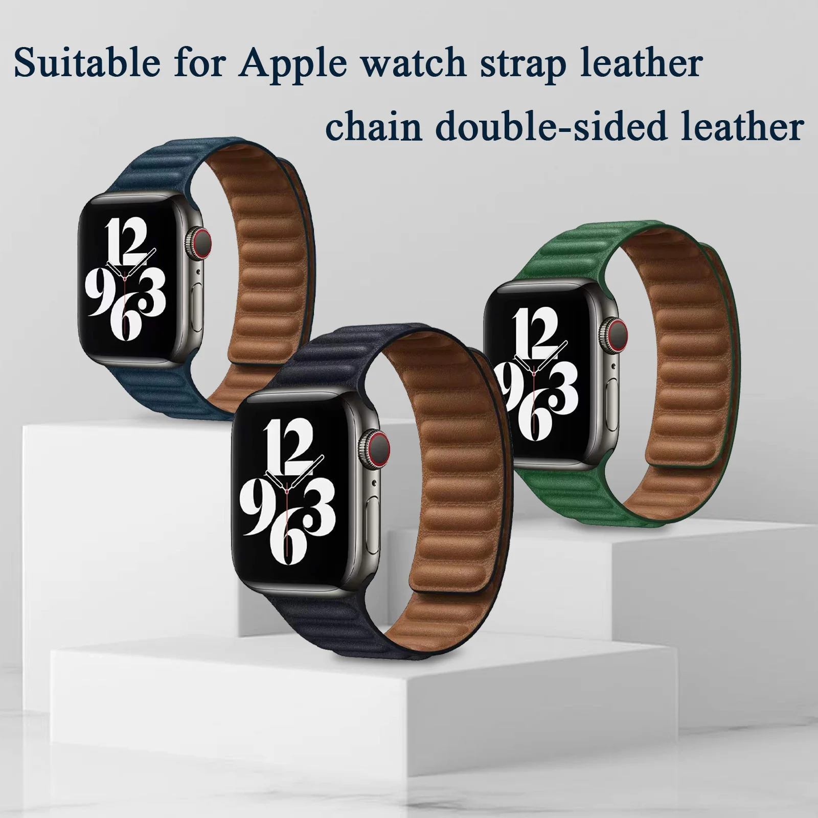 Leather Strap for Apple Watch Band 44mm 45mm 41mm 42mm 40mm 38mm Magnetic Wristband Bracelet for Iwatch Series 8 SE 7 6 5 3