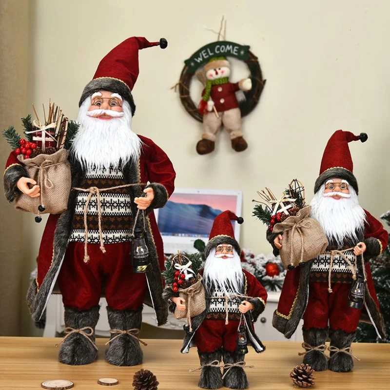 

80/60/40cm Santa Claus Holding Gifts with Backpack Doll Toy Decoration for Home Xmas Happy New Year Gift Cristmas Noel Navidad