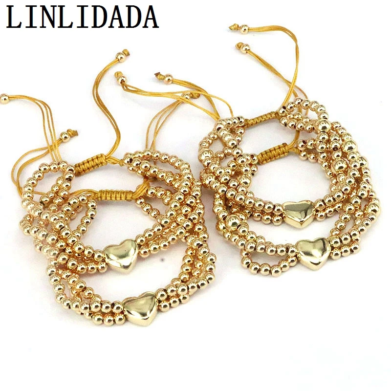 

5Pcs 2023 Trendy Lucky Women's Fashion Bracelets Handmade Jewelry 4mm 6mm Gold Beads Heart Shape Beaded Bracelet Adjustable