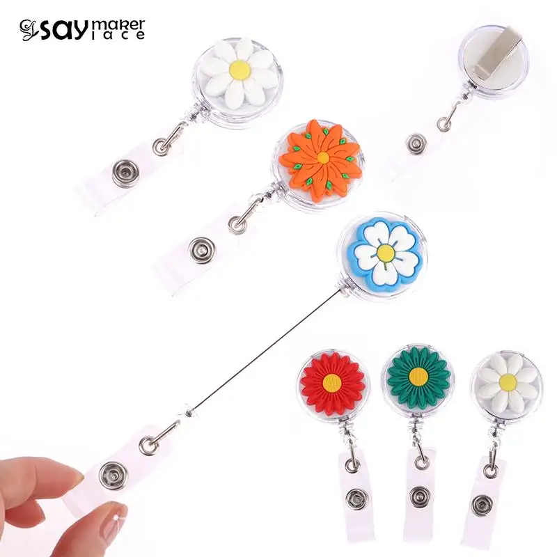 

1PCS Cute Colorful Beautiful Flower Retractable Card Holder Badge Reel Key Chain For Nurse Doctor Name Card Exhibition ID Card