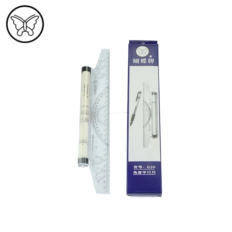 

Пластиковая многофункциональная угловая параллельная линейка Butterfly G30, 30 см, роликовый толкатель, электронная балансировка, линейка для рис...
