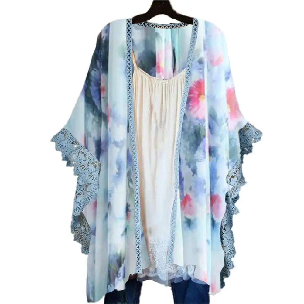 

Women Summer Coat Floral Print Lace Loose Sun Protection Blouse Outerwear for Daily Wear