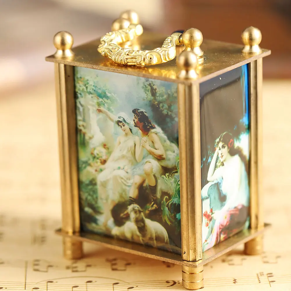 Painting Mechanical Watch Bracket Clock Vintage Antique Art Oil Painting Square Retro Bronze Home Decoration Watch Clock Unique