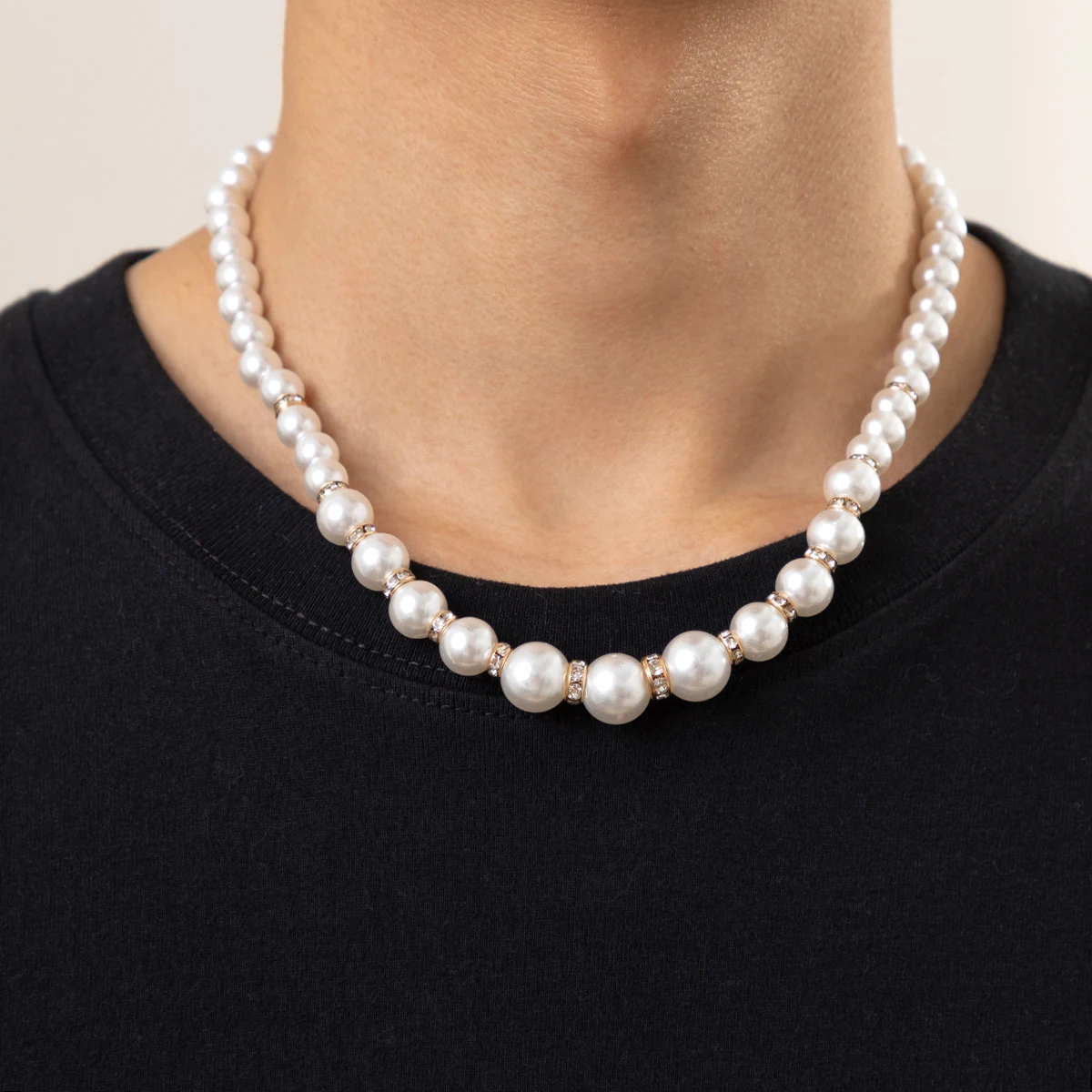 

Big Pearl Beads Chain Short Choker Necklaces Men Trendy White Beaded Chains Collar 2022 Fashion Jewelry on Neck Accessories Male