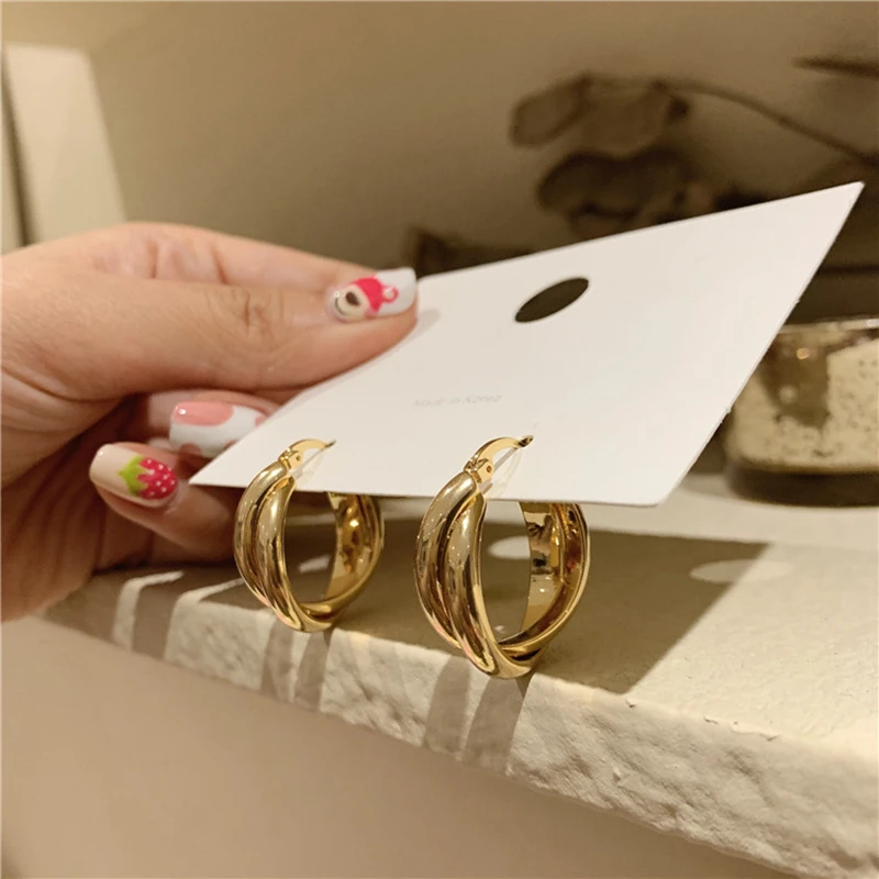 

2022 New Punk Gold Color Metal Cross Hoop Earrings For Women Girls Fashion Circle Brincos Ear Accessories Jewelry