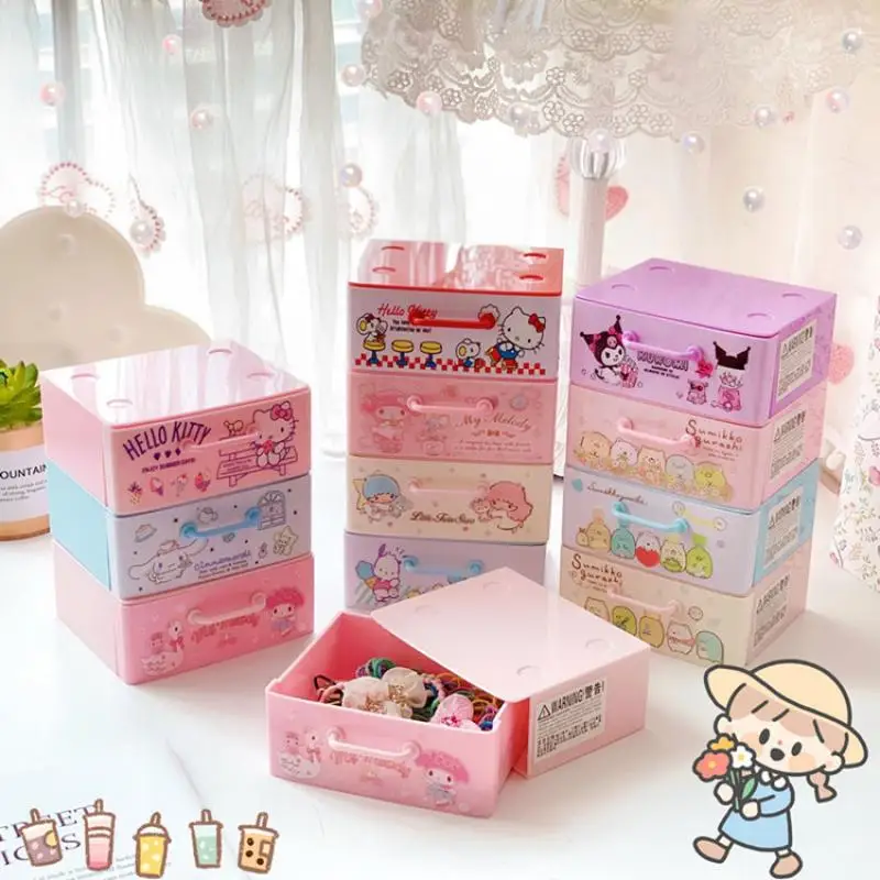 

Kawaii Sanriod аниме периферическая Mymelody Kuromi Kitty Cinnamoroll Настольный выдвижной ящик для хранения может укладывать ящик для хранения
