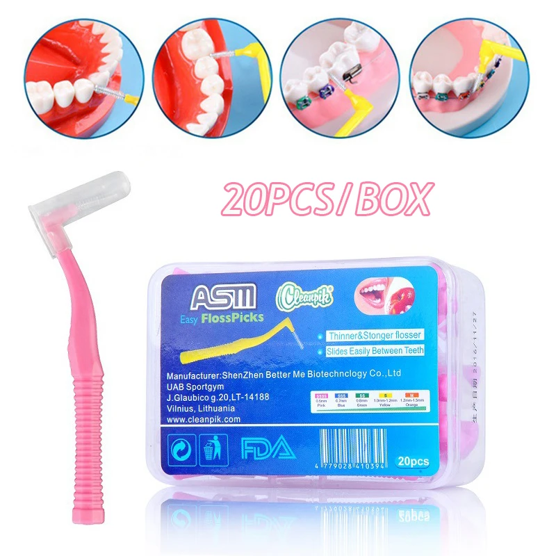 

L Shape Interdental Brush 20PCS Orthodontic Toothbrush Oral Hygiene Teeth Clean Dental Floss Health Clean Between Teeth Bracket