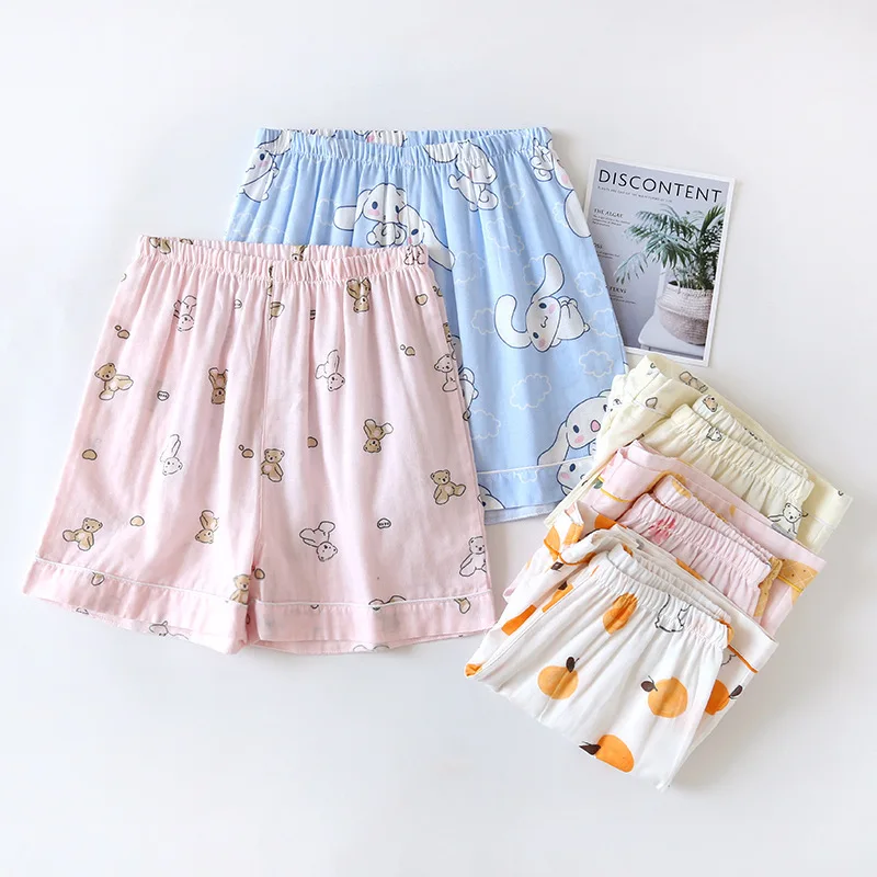 Women Pastoral Shorts Woven Cotton Double-layer Gauze Summer Breathable Sweat-absorbent Girls Three-point Pants Simple Pajama