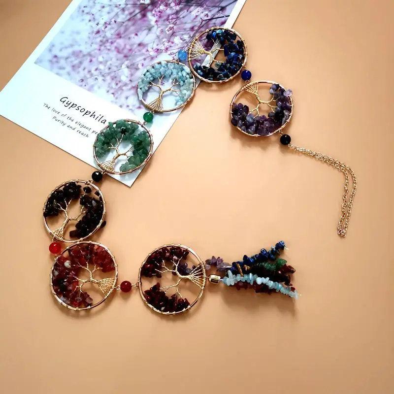 Reiki Healthy Natural Mineral Crystal Gravel Tree Of Life Craft Pendant Door Window Decoration Hanging Car Interior Ornament