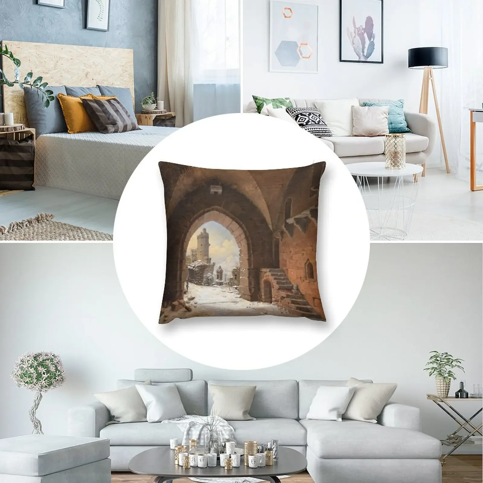 Замок Falkenstein в Харзе (19 века) - Wilhelm Steuerwaldt Пледы Подушка Диван Подушки