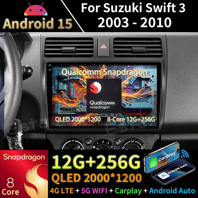 Фото Автомобильный радиоприемник Android 15 для Suzuki Swift 3 2003-2019, GPS-мультимедийный плеер, головное устройство Navi, беспроводная камера Carplay Auto 360 DSP BT №1