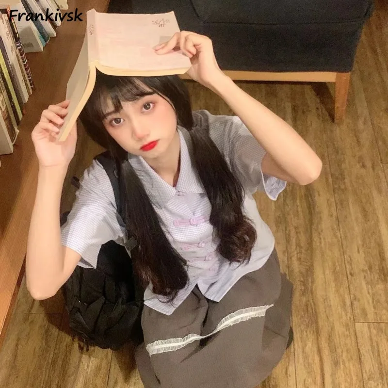 Футболки женские в клетку винтажные повседневные универсальные модные с