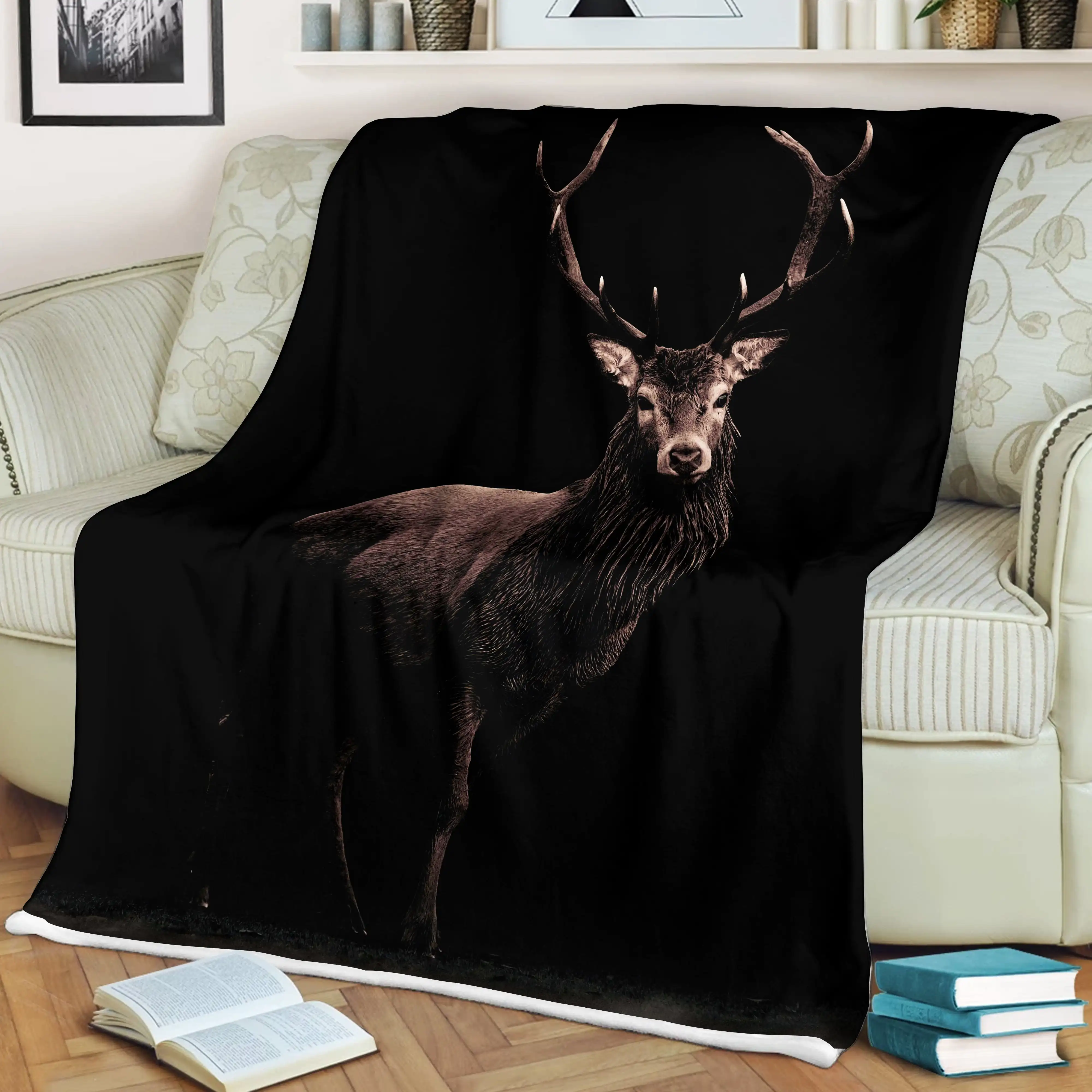 

Alone Beautiful Deer Portrait 3D Print Premium Blanket Thicker Coral Fleece Winter Sheet Bedspread Sofa Throw Flannel