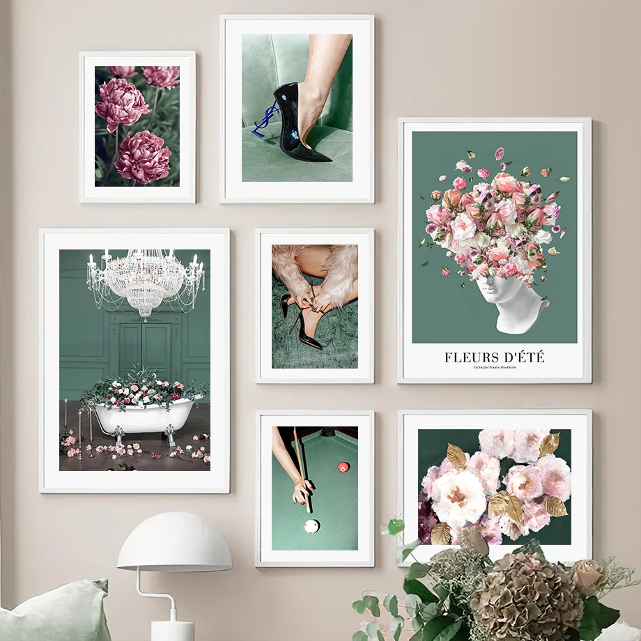 

Pink Flower Sculpture High Heel Girl Abstract Nordic Posters And Prints Wall Art Canvas Painting Wall Pictures For Living Room