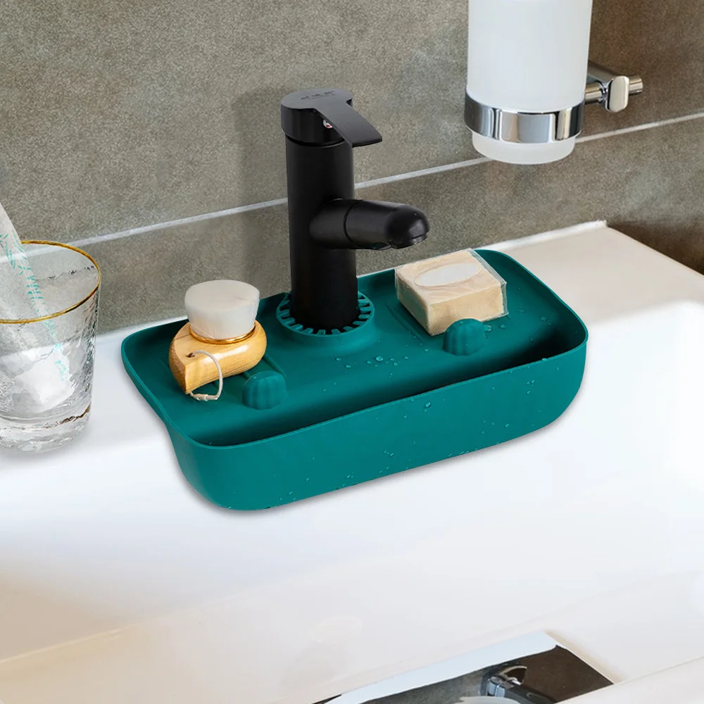 

Silicone Faucet Mat Sink Tray Soap Dispenser Sponge Drain Pad Splash Mat Countertop Storage Rack Bathroom Kitchen Accessories
