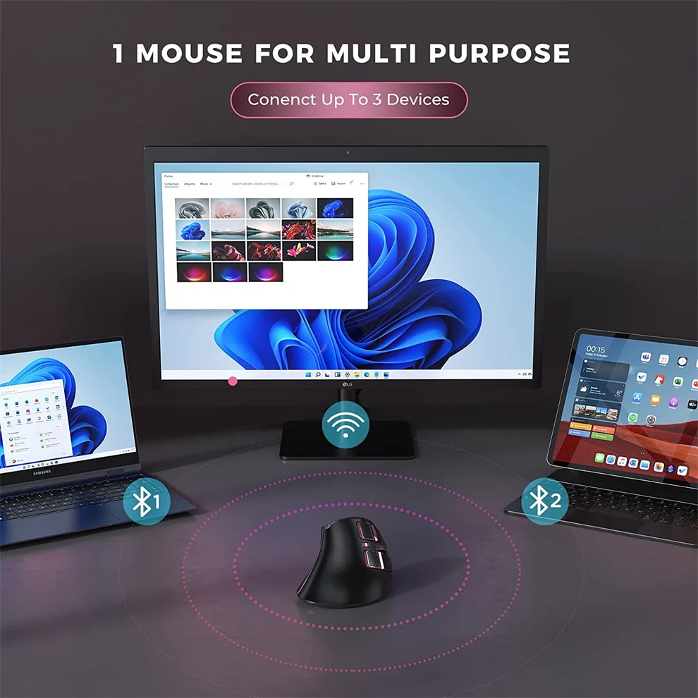 seenda 2 4gbluetooth vertical mouse wireless for apple mac laptop notebook 9 buttons gaming mouse rechargeable free global shipping