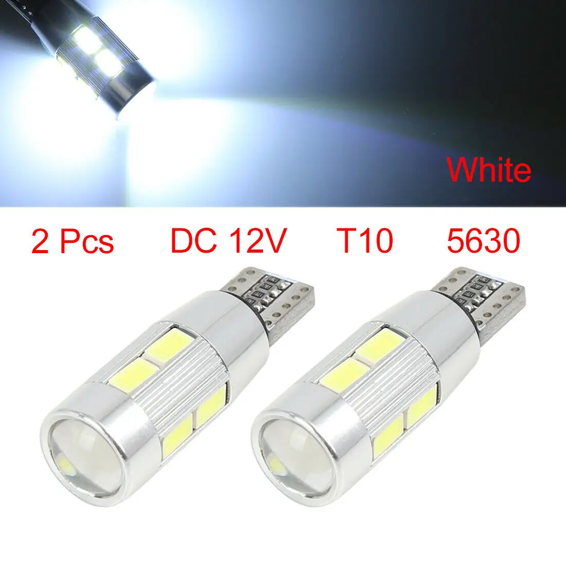 

2 Pcs White T10 T15 W16W 10SMD 5630 LED Canbus Dashboard Light Bulb 12V Car Light COB Glass 6000K White Auto
