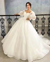 elegant v neck puff long sleeves tulle a line wedding dress princess ball gown long train bridal gown 2022 vestido de novia