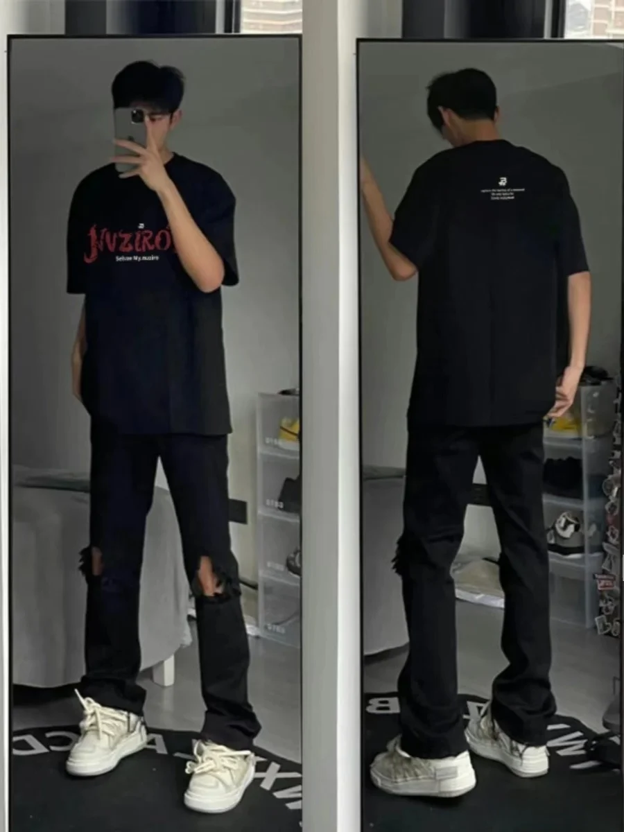 Топ Мужской и женский с коротким рукавом модный брендовый тяжелый Свободный в