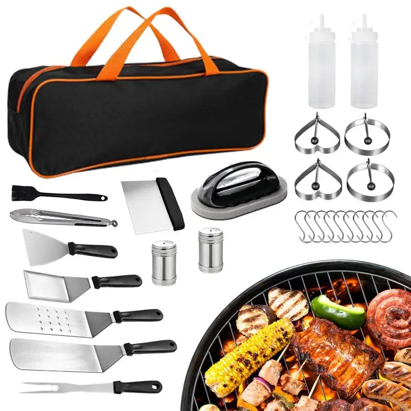 

BBQ Tools Set Barbecue Utensil Accessories Complete Grilling Accessories In Portable Bag Extra Thick Stainless Steel Spatula